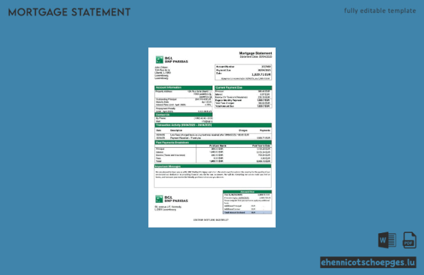 Beispiel eines Hypothekenauszugs der BGL BNP Paribas Luxemburg (Word- und PDF-Datei)